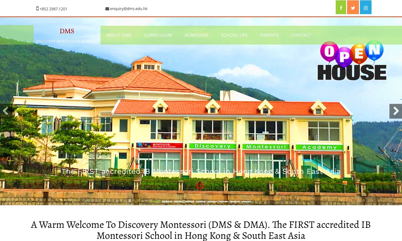 Screenshot of the Home Page of DISCOVERY MONTESSORI ACADEMY